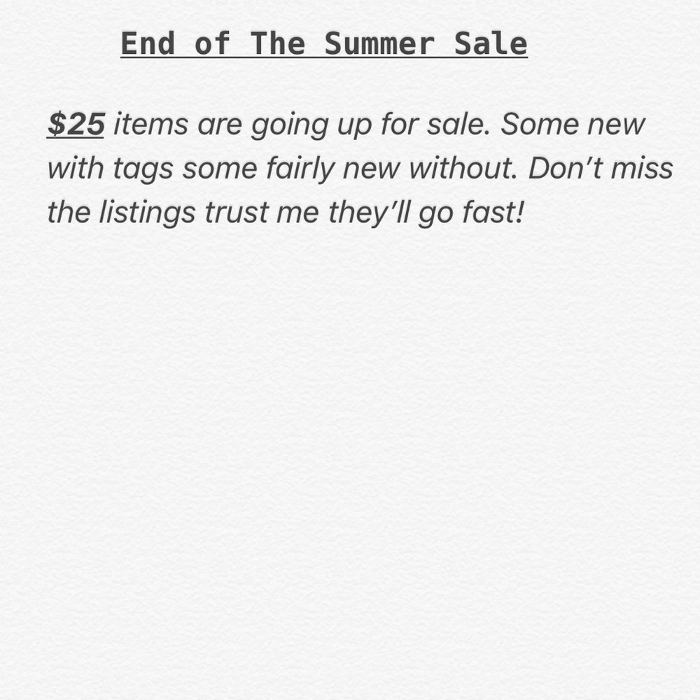 End Of Summer Sale!!!